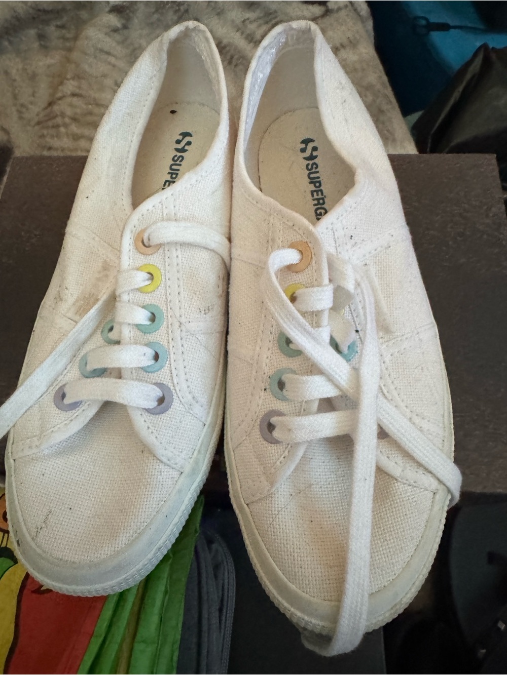 Superga White Canvas Sneakers with Pastel Eyelets